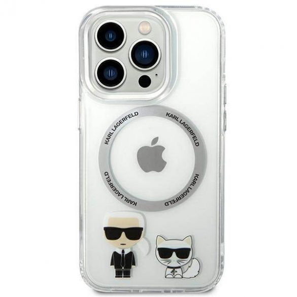 Karl Lagerfeld KLHMP14LHKCT Carcasă rigidă pentru iPhone 14 Pro de 6,1 inchi, carcasă Karl & Choupette din aluminiu Magsafe.