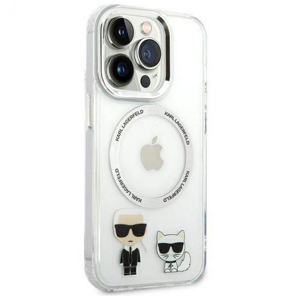 Karl Lagerfeld KLHMP14LHKCT Carcasă rigidă pentru iPhone 14 Pro de 6,1 inchi, carcasă Karl & Choupette din aluminiu Magsafe.