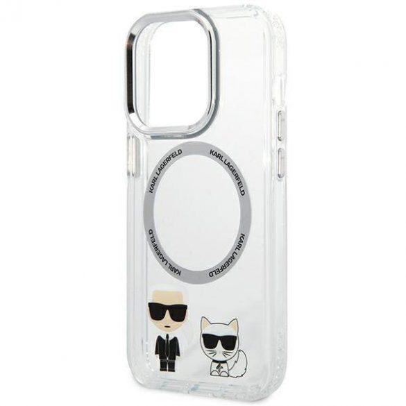 Karl Lagerfeld KLHMP14LHKCT Carcasă rigidă pentru iPhone 14 Pro de 6,1 inchi, carcasă Karl & Choupette din aluminiu Magsafe.