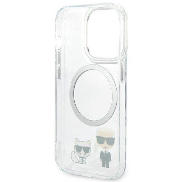 Karl Lagerfeld KLHMP14LHKCT Carcasă rigidă pentru iPhone 14 Pro de 6,1 inchi, carcasă Karl & Choupette din aluminiu Magsafe.