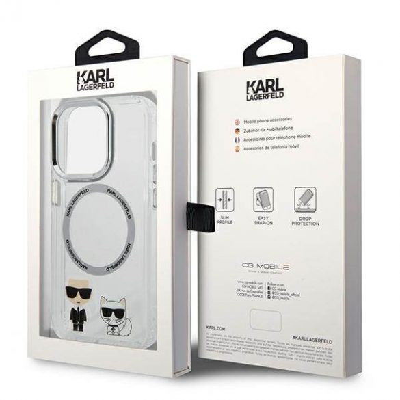 Karl Lagerfeld KLHMP14LHKCT Carcasă rigidă pentru iPhone 14 Pro de 6,1 inchi, carcasă Karl & Choupette din aluminiu Magsafe.