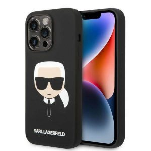 Karl Lagerfeld KLHMP14LSLKHBK Carcasă rigidă pentru iPhone 14 Pro de 6,1 inchi, negru/czarny/negru Husă Karl's Head Magsafe din silicon