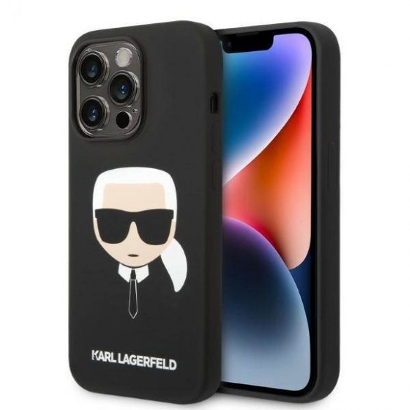 Karl Lagerfeld KLHMP14LSLKHBK Carcasă rigidă pentru iPhone 14 Pro de 6,1 inchi, negru/czarny/negru Husă Karl's Head Magsafe din silicon