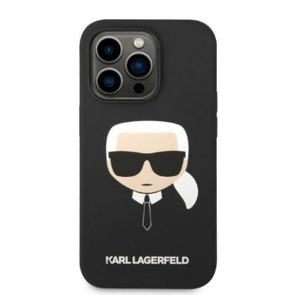 Karl Lagerfeld KLHMP14LSLKHBK Carcasă rigidă pentru iPhone 14 Pro de 6,1 inchi, negru/czarny/negru Husă Karl's Head Magsafe din silicon