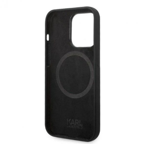 Karl Lagerfeld KLHMP14LSLKHBK Carcasă rigidă pentru iPhone 14 Pro de 6,1 inchi, negru/czarny/negru Husă Karl's Head Magsafe din silicon