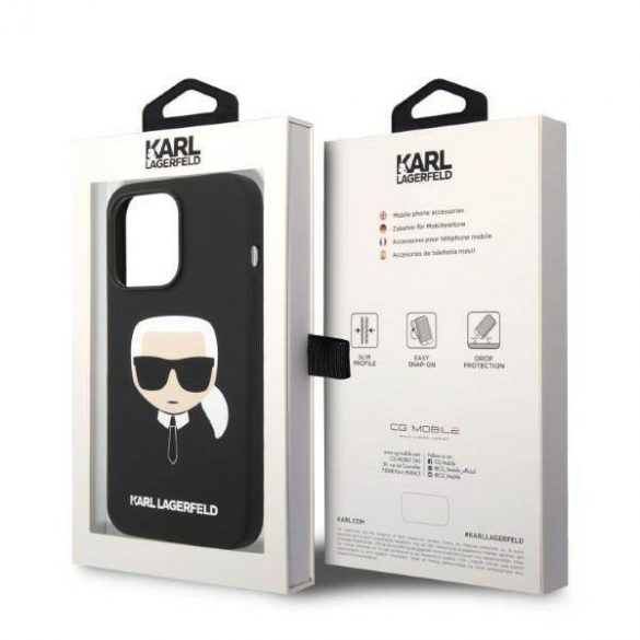 Karl Lagerfeld KLHMP14LSLKHBK Carcasă rigidă pentru iPhone 14 Pro de 6,1 inchi, negru/czarny/negru Husă Karl's Head Magsafe din silicon