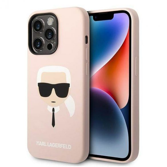 Karl Lagerfeld KLHMP14LSLKHLP Carcasă rigidă pentru iPhone 14 Pro 6,1" jasnoróżowy/roz deschis Husă din silicon Karl's Head Magsafe