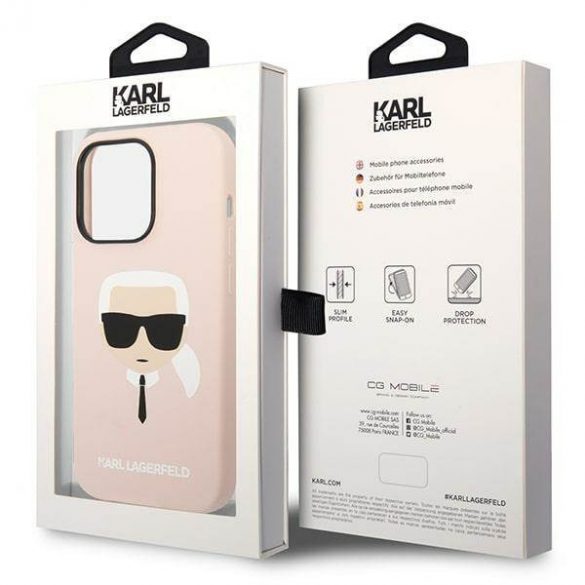 Karl Lagerfeld KLHMP14LSLKHLP Carcasă rigidă pentru iPhone 14 Pro 6,1" jasnoróżowy/roz deschis Husă din silicon Karl's Head Magsafe