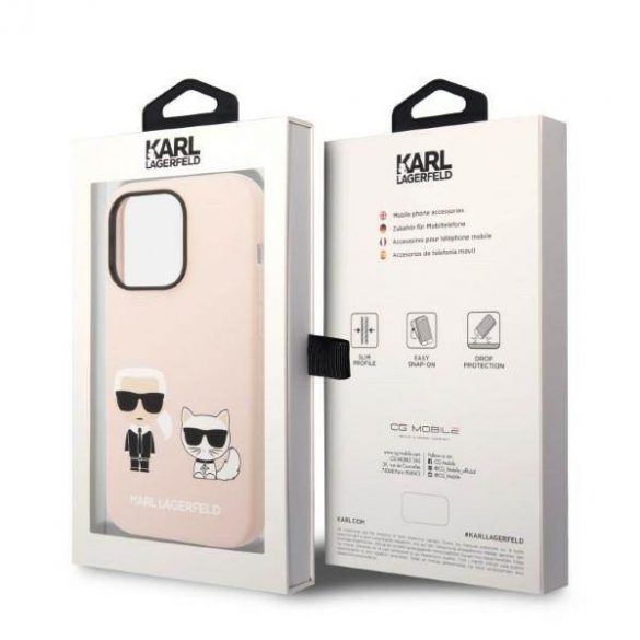 Karl Lagerfeld KLHMP14LSSKCI Carcasă rigidă pentru iPhone 14 Pro 6,1" jasnoróżowy/roz deschis Husă Karl & Choupette Magsafe din silicon