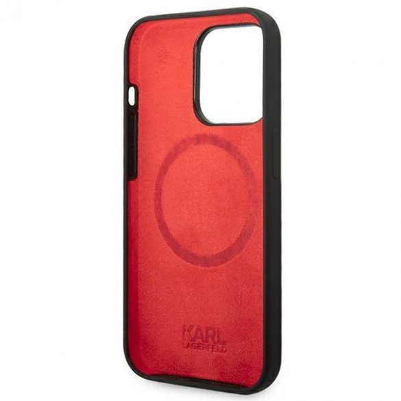 Karl Lagerfeld KLHMP14LSLMP1K Husă rigidă pentru iPhone 14 Pro de 6,1 inchi, negru/negru, cu placă de silicon Husă Magsafe