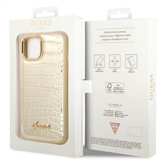 Guess GUHCP14MHGCRHD Husă rigidă pentru iPhone 14 Plus / 15 Plus de 6,7" złoty/aurie Colecția Croco