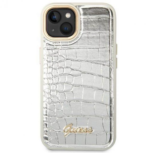 Guess GUHCP14SHGCRHS iPhone 14 / 15 / 13 6.1" srebrny/argintiu Hardcase Croco Collection