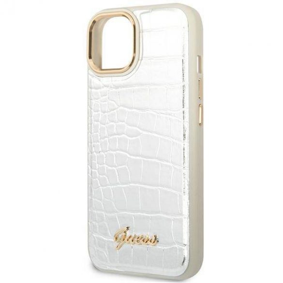 Guess GUHCP14SHGCRHS iPhone 14 / 15 / 13 6.1" srebrny/argintiu Hardcase Croco Collection