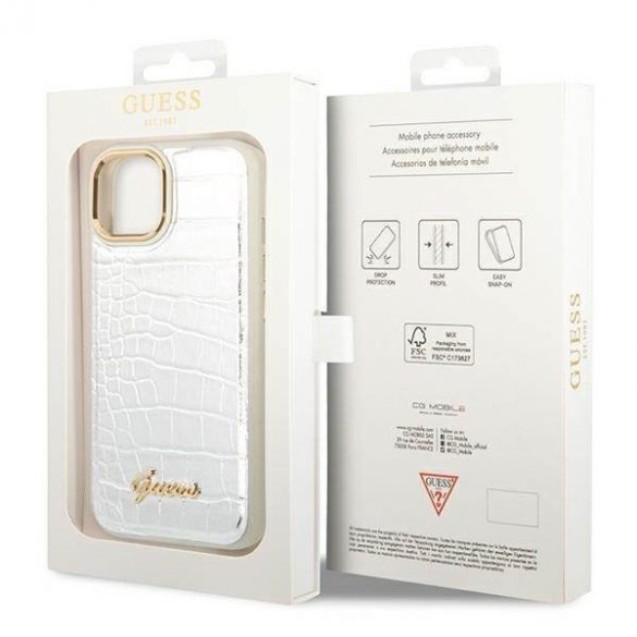 Guess GUHCP14SHGCRHS iPhone 14 / 15 / 13 6.1" srebrny/argintiu Hardcase Croco Collection