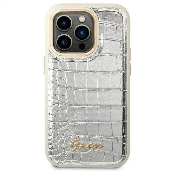 Guess GUHCP14LHGCRHS iPhone 14 Pro 6,1" srebrny/argintiu Hardcase Husa Croco Collection