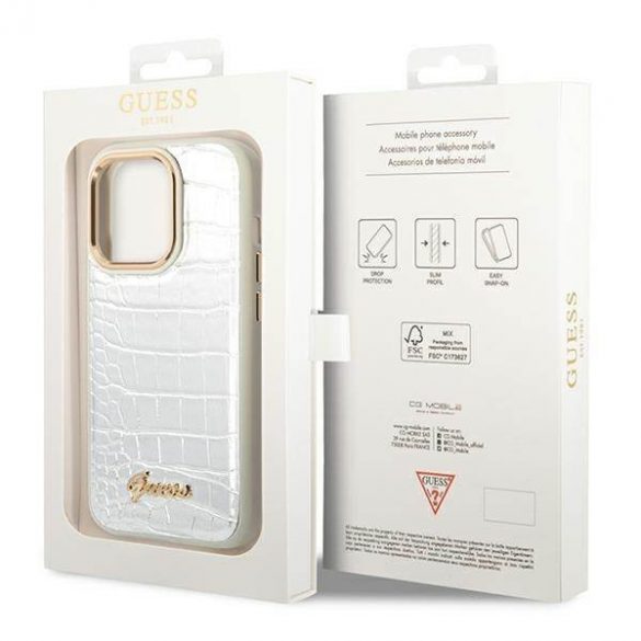 Guess GUHCP14LHGCRHS iPhone 14 Pro 6,1" srebrny/argintiu Hardcase Husa Croco Collection