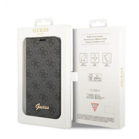 Husă Guess GUBKP14LHG4SHK pentru iPhone 14 Pro 6,1" cu carte neagră/czarny 4G Vintage Gold Logo