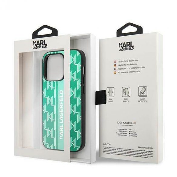 Karl Lagerfeld KLHCP14LPGKLSKN Husă rigidă zielony/verde pentru iPhone 14 Pro 6,1" Monogram Stripe