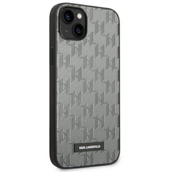 Karl Lagerfeld KLHCP14SSAKLHPG iPhone 14 / 15 / 13 6,1" hard Husă gri/gri Saffiano Mono Metal Logo