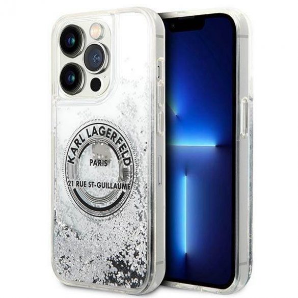 Karl Lagerfeld KLHCP14XLCRSGRS Husă rigidă srebrny/argintie pentru iPhone 14 Pro Max 6,7" Liquid Glitter RSG