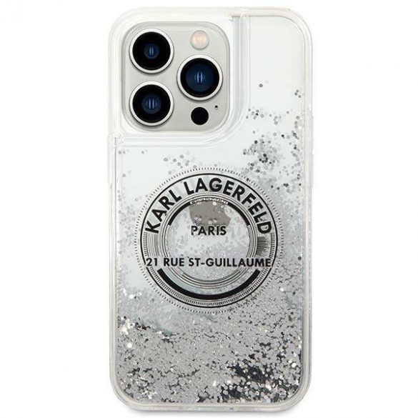 Karl Lagerfeld KLHCP14XLCRSGRS Husă rigidă srebrny/argintie pentru iPhone 14 Pro Max 6,7" Liquid Glitter RSG