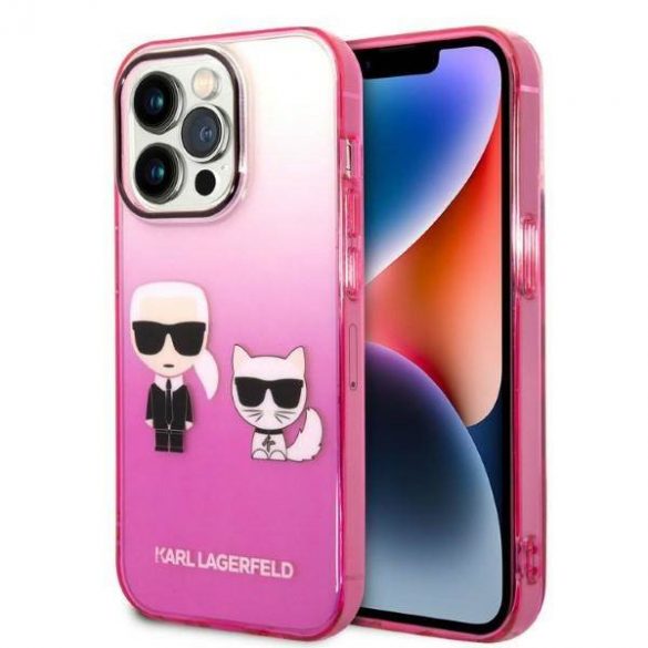 Karl Lagerfeld KLHCP14LTGKCP Husă rigidă pentru iPhone 14 Pro 6,1" rożowy/roz Gradient Ikonik Karl & Choupette