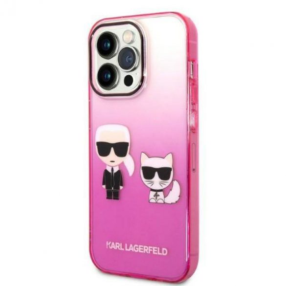 Karl Lagerfeld KLHCP14LTGKCP Husă rigidă pentru iPhone 14 Pro 6,1" rożowy/roz Gradient Ikonik Karl & Choupette