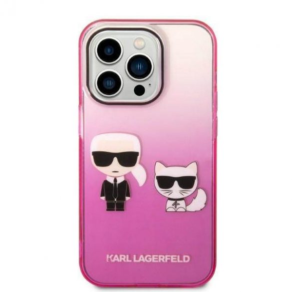 Karl Lagerfeld KLHCP14LTGKCP Husă rigidă pentru iPhone 14 Pro 6,1" rożowy/roz Gradient Ikonik Karl & Choupette