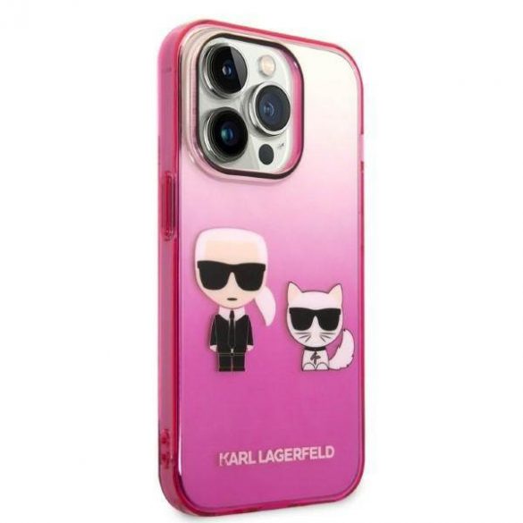 Karl Lagerfeld KLHCP14LTGKCP Husă rigidă pentru iPhone 14 Pro 6,1" rożowy/roz Gradient Ikonik Karl & Choupette