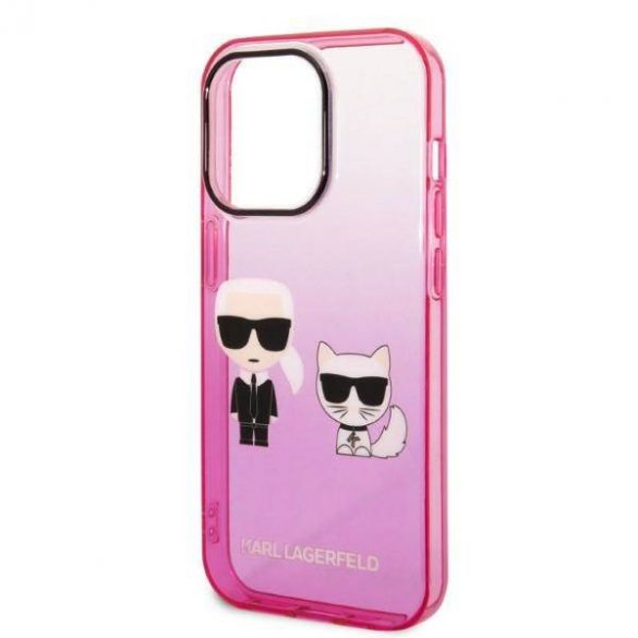 Karl Lagerfeld KLHCP14LTGKCP Husă rigidă pentru iPhone 14 Pro 6,1" rożowy/roz Gradient Ikonik Karl & Choupette