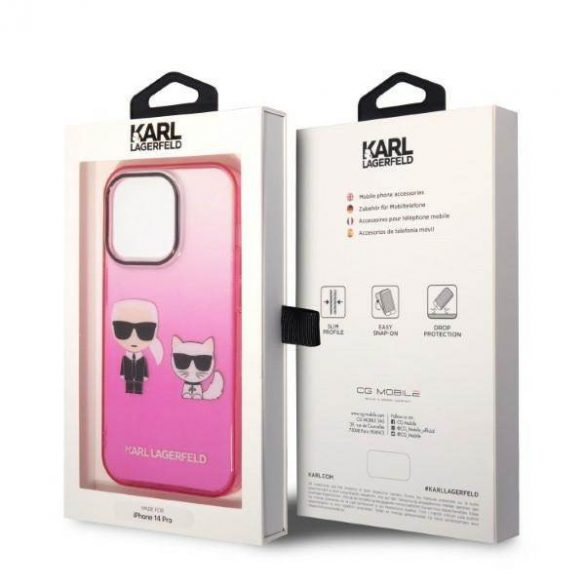 Karl Lagerfeld KLHCP14LTGKCP Husă rigidă pentru iPhone 14 Pro 6,1" rożowy/roz Gradient Ikonik Karl & Choupette