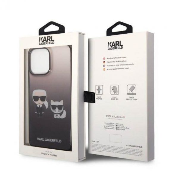 Karl Lagerfeld KLHCP14LTGKCK Husă rigidă pentru iPhone 14 Pro de 6,1 inchi, negru/czarny Gradient Ikonik Husă Karl & Choupette