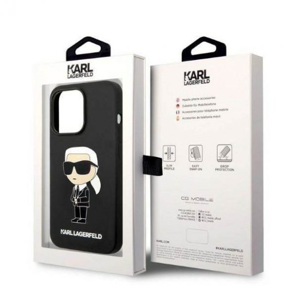 Karl Lagerfeld KLHCP14XSNIKBCK Husă rigidă pentru iPhone 14 Pro Max de 6,7 inchi, negru/negru, husă din silicon Ikonik