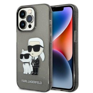 Karl Lagerfeld KLHCP14XHNKCTGK Carcasă rigidă pentru iPhone 14 Pro Max 6,7" czarny/negru Husă cu sclipici Karl&Chouppete