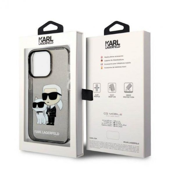 Karl Lagerfeld KLHCP14XHNKCTGK Carcasă rigidă pentru iPhone 14 Pro Max 6,7" czarny/negru Husă cu sclipici Karl&Chouppete