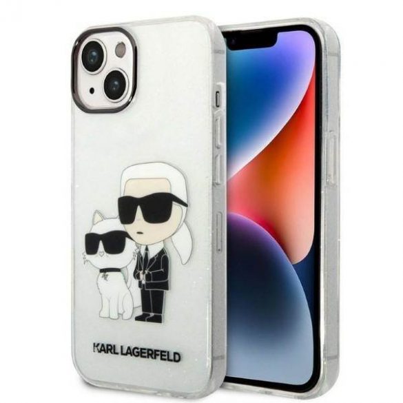 Karl Lagerfeld KLHCP14MHNKCTGT iPhone 14 Plus / 15 Plus 6,7" transparent hard Husă Gliter Karl&Choupette