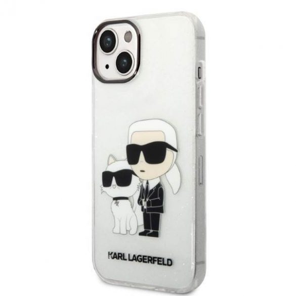 Karl Lagerfeld KLHCP14MHNKCTGT iPhone 14 Plus / 15 Plus 6,7" transparent hard Husă Gliter Karl&Choupette