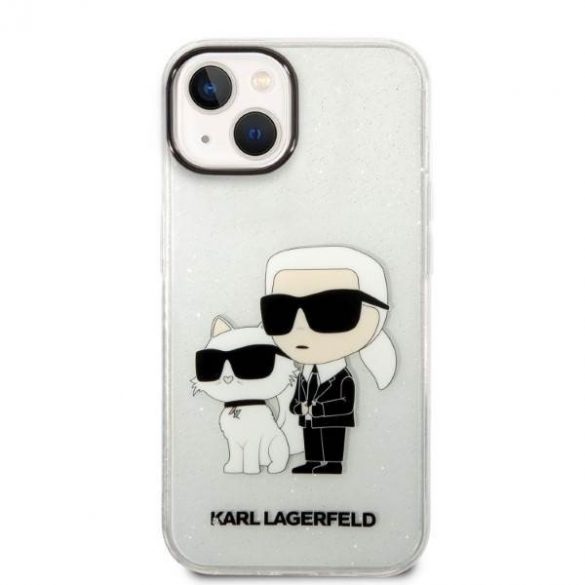 Karl Lagerfeld KLHCP14MHNKCTGT iPhone 14 Plus / 15 Plus 6,7" transparent hard Husă Gliter Karl&Choupette