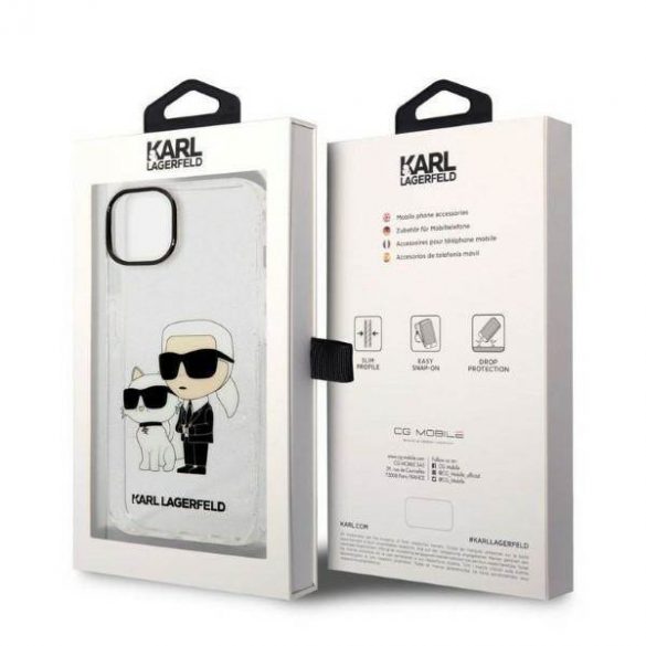 Karl Lagerfeld KLHCP14MHNKCTGT iPhone 14 Plus / 15 Plus 6,7" transparent hard Husă Gliter Karl&Choupette