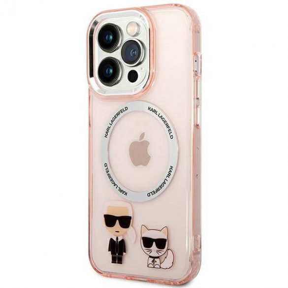 Karl Lagerfeld KLHMP14LHKCP Husă rigidă pentru iPhone 14 Pro 6,1" rożowy/roz Carcasă din aluminiu Magsafe Karl & Choupette