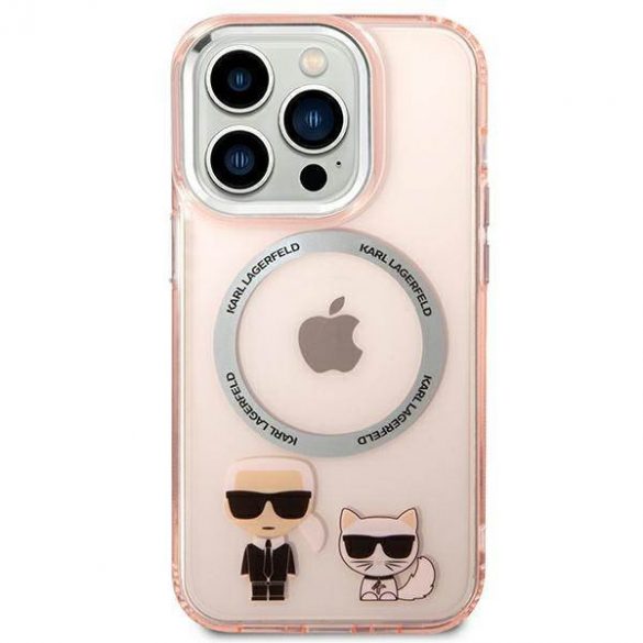 Karl Lagerfeld KLHMP14LHKCP Husă rigidă pentru iPhone 14 Pro 6,1" rożowy/roz Carcasă din aluminiu Magsafe Karl & Choupette