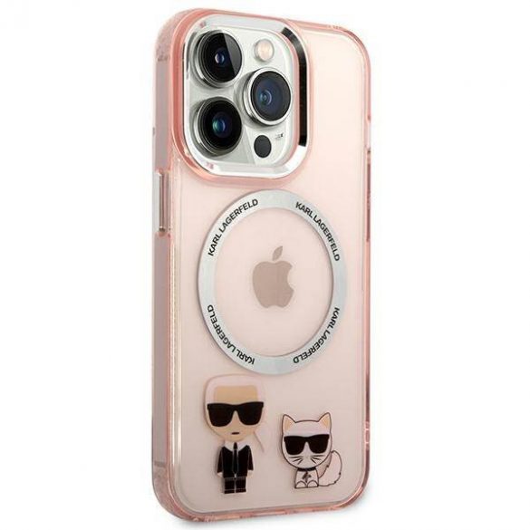 Karl Lagerfeld KLHMP14LHKCP Husă rigidă pentru iPhone 14 Pro 6,1" rożowy/roz Carcasă din aluminiu Magsafe Karl & Choupette