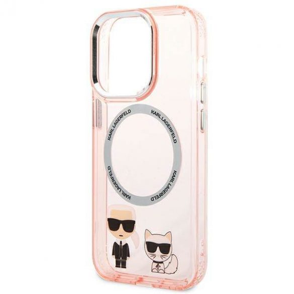 Karl Lagerfeld KLHMP14LHKCP Husă rigidă pentru iPhone 14 Pro 6,1" rożowy/roz Carcasă din aluminiu Magsafe Karl & Choupette