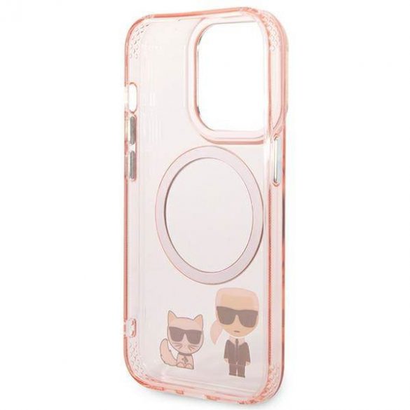 Karl Lagerfeld KLHMP14LHKCP Husă rigidă pentru iPhone 14 Pro 6,1" rożowy/roz Carcasă din aluminiu Magsafe Karl & Choupette