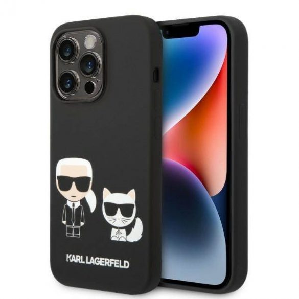 Karl Lagerfeld KLHMP14LSSKCK Husă rigidă pentru iPhone 14 Pro 6,1 inchi, negru, silicon lichid Karl & Choupette Magsafe