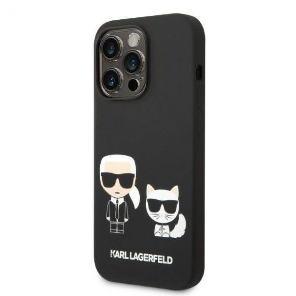 Karl Lagerfeld KLHMP14LSSKCK Husă rigidă pentru iPhone 14 Pro 6,1 inchi, negru, silicon lichid Karl & Choupette Magsafe