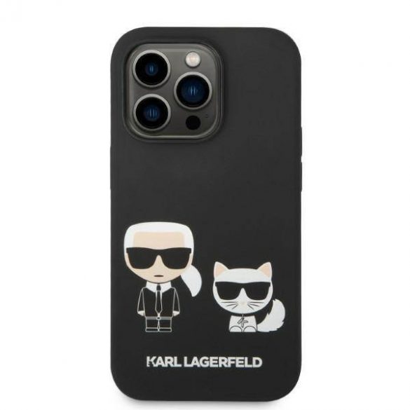 Karl Lagerfeld KLHMP14LSSKCK Husă rigidă pentru iPhone 14 Pro 6,1 inchi, negru, silicon lichid Karl & Choupette Magsafe