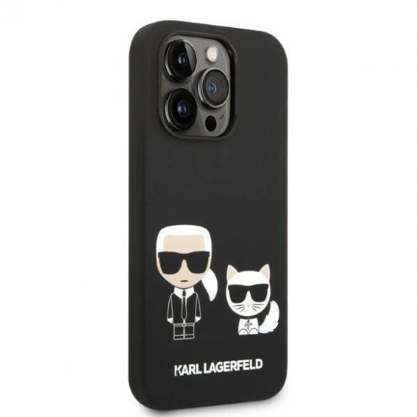 Karl Lagerfeld KLHMP14LSSKCK Husă rigidă pentru iPhone 14 Pro 6,1 inchi, negru, silicon lichid Karl & Choupette Magsafe