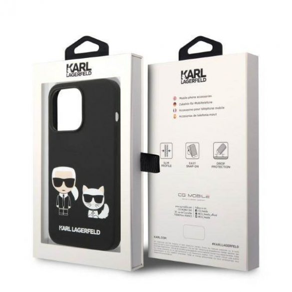 Karl Lagerfeld KLHMP14LSSKCK Husă rigidă pentru iPhone 14 Pro 6,1 inchi, negru, silicon lichid Karl & Choupette Magsafe