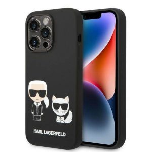 Karl Lagerfeld KLHMP14XSSKCK Husă rigidă pentru iPhone 14 Pro Max de 6,7 inchi, negru, silicon lichid Karl & Choupette Magsafe